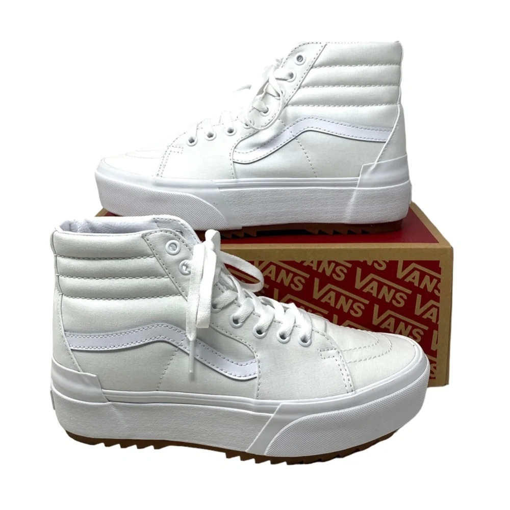 VANS Sk8-Hi Stacked Sneakers Women Size Platform Shoes White Canvas VN0A4BTWL5L - Picture 3 of 8